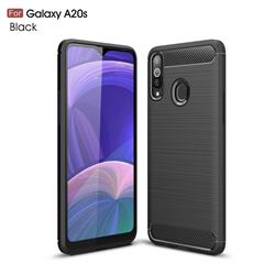 Luxury Carbon Fiber Brushed Wire Drawing Silicone TPU Back Cover for Samsung Galaxy A20s - Black