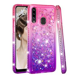 Diamond Frame Liquid Glitter Quicksand Sequins Phone Case for Samsung Galaxy A20s - Pink Purple