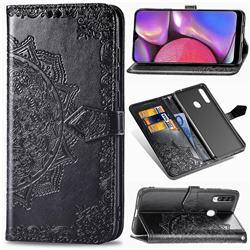 Embossing Imprint Mandala Flower Leather Wallet Case for Samsung Galaxy A20s - Black
