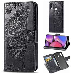 Embossing Mandala Flower Butterfly Leather Wallet Case for Samsung Galaxy A20s - Black