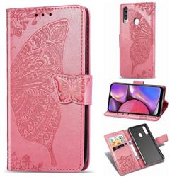 Embossing Mandala Flower Butterfly Leather Wallet Case for Samsung Galaxy A20s - Pink