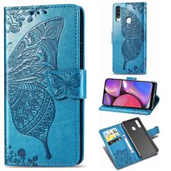 Embossing Mandala Flower Butterfly Leather Wallet Case for Samsung Galaxy A20s - Blue