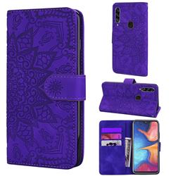 Retro Embossing Mandala Flower Leather Wallet Case for Samsung Galaxy A20s - Purple