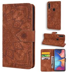Retro Embossing Mandala Flower Leather Wallet Case for Samsung Galaxy A20s - Brown