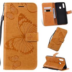 Embossing 3D Butterfly Leather Wallet Case for Samsung Galaxy A20s - Yellow