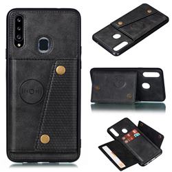 Retro Multifunction Card Slots Stand Leather Coated Phone Back Cover for Samsung Galaxy A20s - Black
