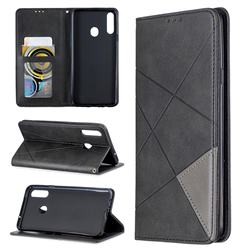 Prismatic Slim Magnetic Sucking Stitching Wallet Flip Cover for Samsung Galaxy A20s - Black