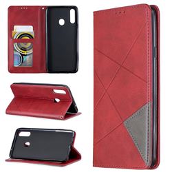 Prismatic Slim Magnetic Sucking Stitching Wallet Flip Cover for Samsung Galaxy A20s - Red