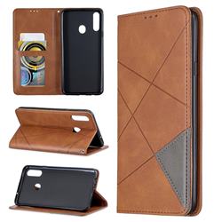 Prismatic Slim Magnetic Sucking Stitching Wallet Flip Cover for Samsung Galaxy A20s - Brown