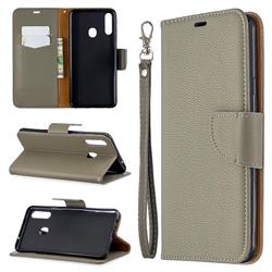 Classic Luxury Litchi Leather Phone Wallet Case for Samsung Galaxy A20s - Gray