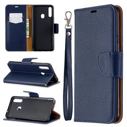Classic Luxury Litchi Leather Phone Wallet Case for Samsung Galaxy A20s - Blue