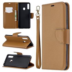 Classic Luxury Litchi Leather Phone Wallet Case for Samsung Galaxy A20s - Brown