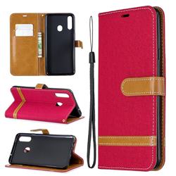 Jeans Cowboy Denim Leather Wallet Case for Samsung Galaxy A20s - Red
