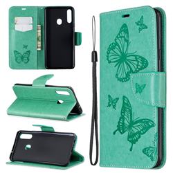 Embossing Double Butterfly Leather Wallet Case for Samsung Galaxy A20s - Green