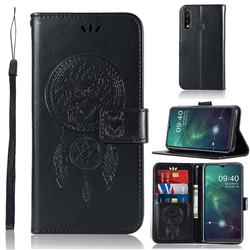 Intricate Embossing Owl Campanula Leather Wallet Case for Samsung Galaxy A20s - Black