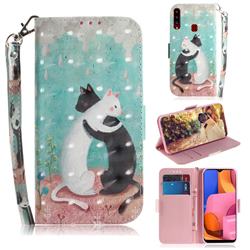 Black and White Cat 3D Painted Leather Wallet Phone Case for Samsung Galaxy A20s