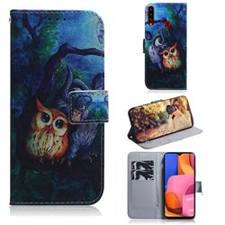 Oil Painting Owl PU Leather Wallet Case for Samsung Galaxy A20s