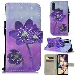 Purple Flower 3D Painted Leather Wallet Phone Case for Samsung Galaxy A20s