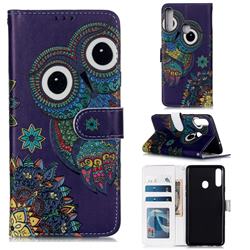 Folk Owl 3D Relief Oil PU Leather Wallet Case for Samsung Galaxy A20s
