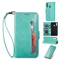 Retro Calfskin Zipper Leather Wallet Case Cover for Samsung Galaxy A20s - Mint Green
