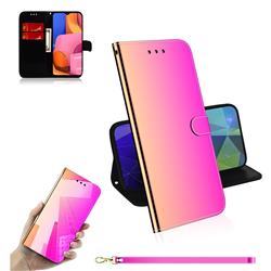 Shining Mirror Like Surface Leather Wallet Case for Samsung Galaxy A20s - Rainbow Gradient