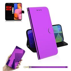 Shining Mirror Like Surface Leather Wallet Case for Samsung Galaxy A20s - Purple