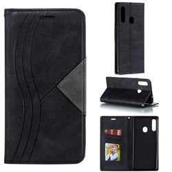 Retro S Streak Magnetic Leather Wallet Phone Case for Samsung Galaxy A20s - Black