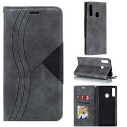 Retro S Streak Magnetic Leather Wallet Phone Case for Samsung Galaxy A20s - Gray