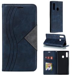 Retro S Streak Magnetic Leather Wallet Phone Case for Samsung Galaxy A20s - Blue