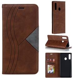Retro S Streak Magnetic Leather Wallet Phone Case for Samsung Galaxy A20s - Brown