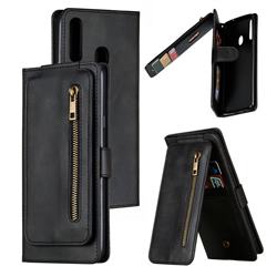 Multifunction 9 Cards Leather Zipper Wallet Phone Case for Samsung Galaxy A20s - Black