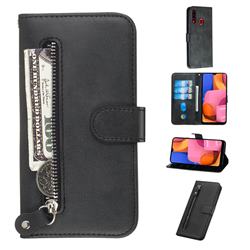 Retro Luxury Zipper Leather Phone Wallet Case for Samsung Galaxy A20s - Black