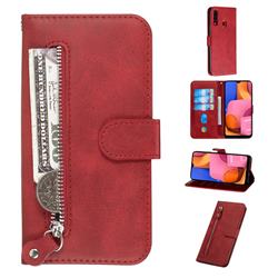 Retro Luxury Zipper Leather Phone Wallet Case for Samsung Galaxy A20s - Red