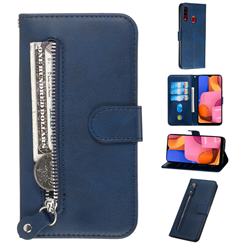 Retro Luxury Zipper Leather Phone Wallet Case for Samsung Galaxy A20s - Blue