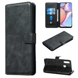 Retro Calf Matte Leather Wallet Phone Case for Samsung Galaxy A20s - Black