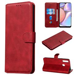 Retro Calf Matte Leather Wallet Phone Case for Samsung Galaxy A20s - Red