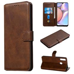 Retro Calf Matte Leather Wallet Phone Case for Samsung Galaxy A20s - Brown