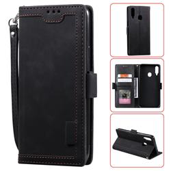 Luxury Retro Stitching Leather Wallet Phone Case for Samsung Galaxy A20s - Black