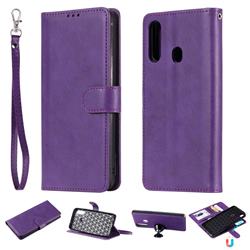 Retro Greek Detachable Magnetic PU Leather Wallet Phone Case for Samsung Galaxy A20s - Purple