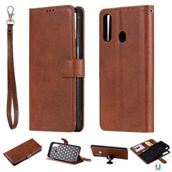 Retro Greek Detachable Magnetic PU Leather Wallet Phone Case for Samsung Galaxy A20s - Brown