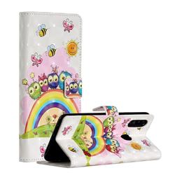 Rainbow Owl Family 3D Painted Leather Phone Wallet Case for Samsung Galaxy A20s