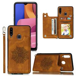 Luxury Mandala Multi-function Magnetic Card Slots Stand Leather Back Cover for Samsung Galaxy A20s - Brown