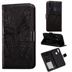 Intricate Embossing Vivid Butterfly Leather Wallet Case for Samsung Galaxy A20s - Black