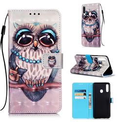Sweet Gray Owl 3D Painted Leather Wallet Case for Samsung Galaxy A20s