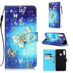 Gold Butterfly 3D Painted Leather Wallet Case for Samsung Galaxy A20s