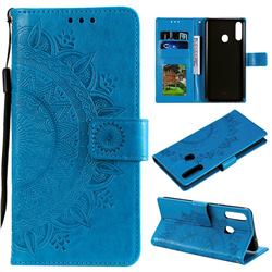 Intricate Embossing Datura Leather Wallet Case for Samsung Galaxy A20s - Blue