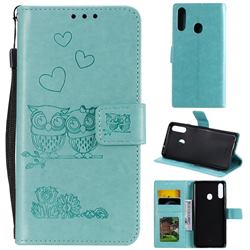 Embossing Owl Couple Flower Leather Wallet Case for Samsung Galaxy A20s - Green