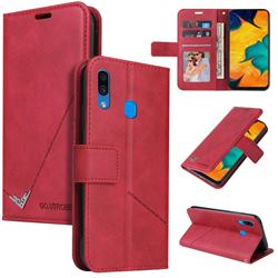 GQ.UTROBE Right Angle Silver Pendant Leather Wallet Phone Case for Samsung Galaxy A20s - Red