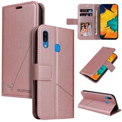 GQ.UTROBE Right Angle Silver Pendant Leather Wallet Phone Case for Samsung Galaxy A20s - Rose Gold
