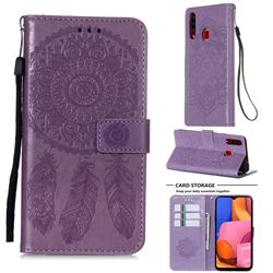 Embossing Dream Catcher Mandala Flower Leather Wallet Case for Samsung Galaxy A20s - Purple